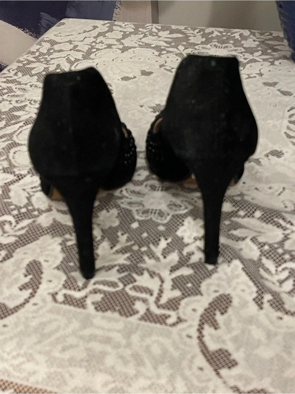 Clarks Black Suede Pointed-Toe Stud Heels